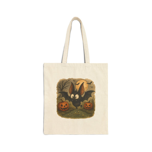 Halloween Bat & Jack-O'-Lantern Canvas Tote Bag