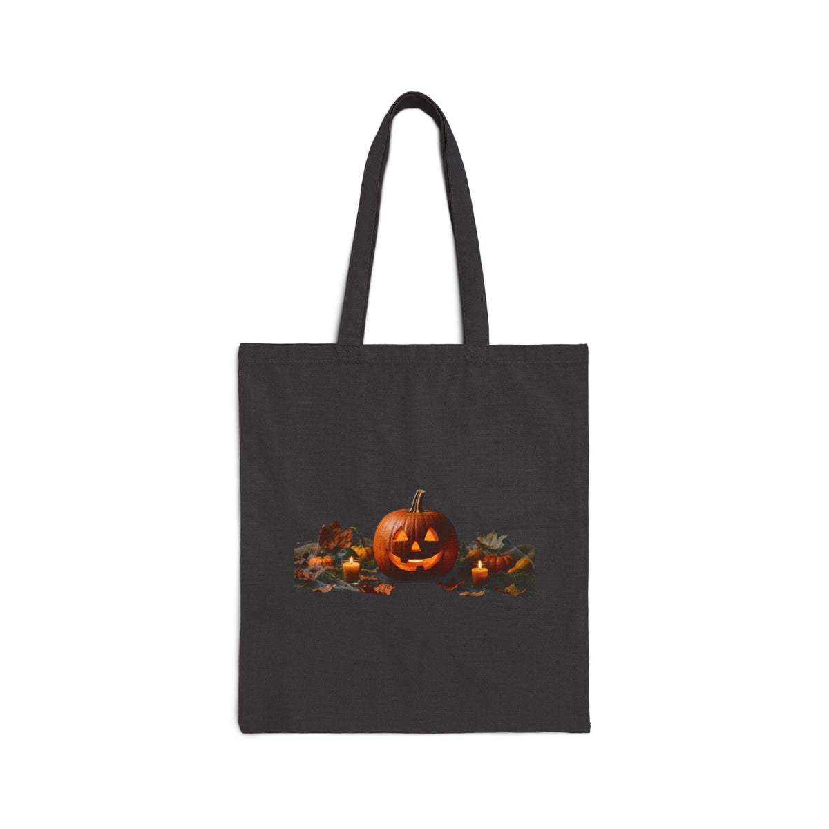 Halloween Jack-O'-Lantern Canvas Tote Bag — Spooky Pumpkin Harvest Market Bag