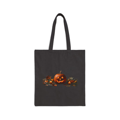 Halloween Jack-O'-Lantern Canvas Tote Bag — Spooky Pumpkin Harvest Market Bag