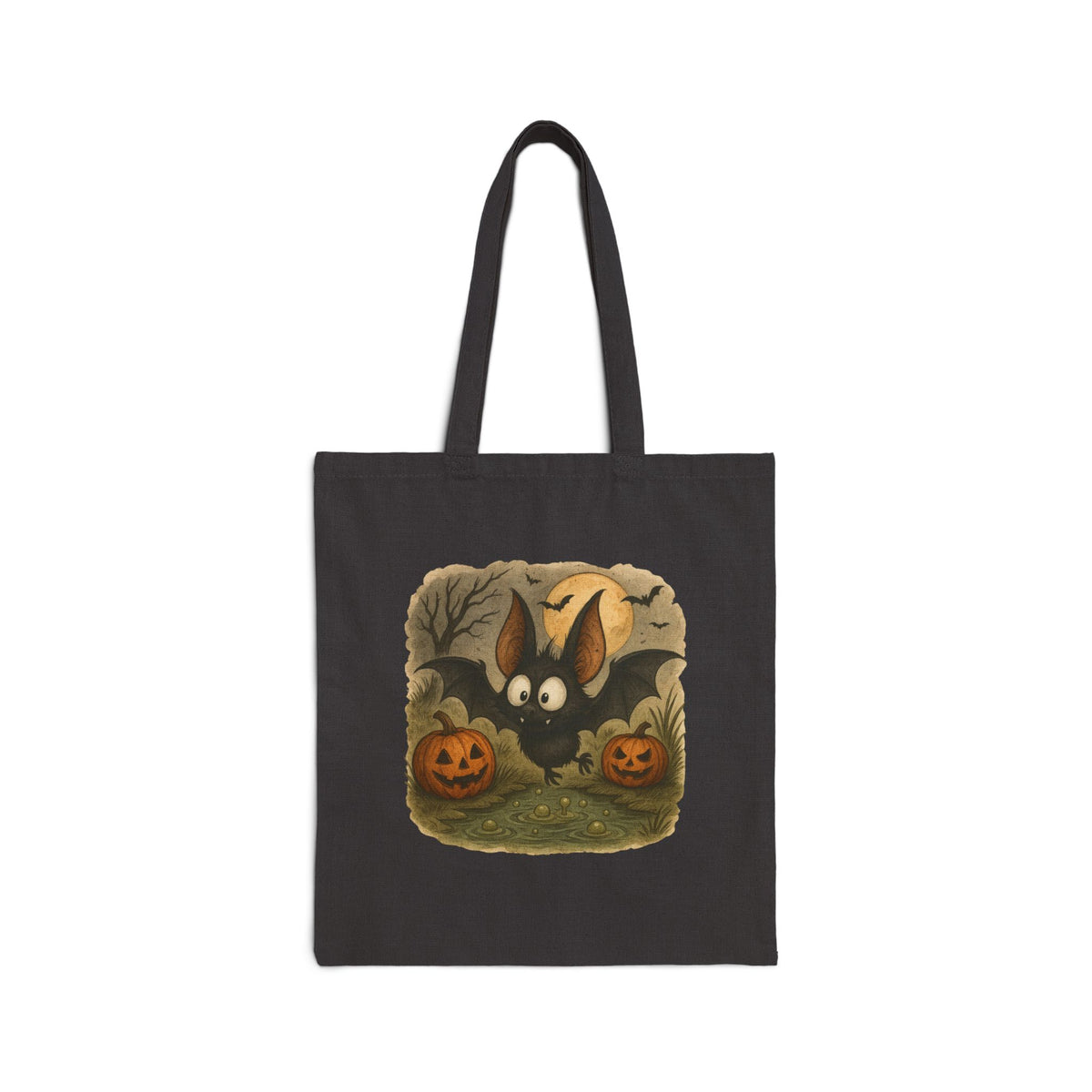 Halloween Bat & Jack-O'-Lantern Canvas Tote Bag