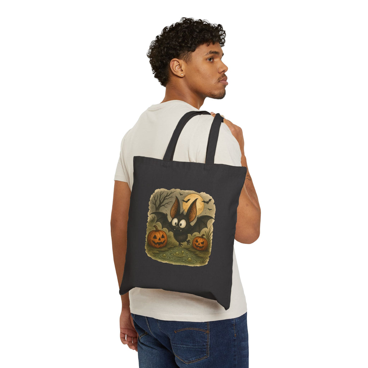 Halloween Bat & Jack-O'-Lantern Canvas Tote Bag