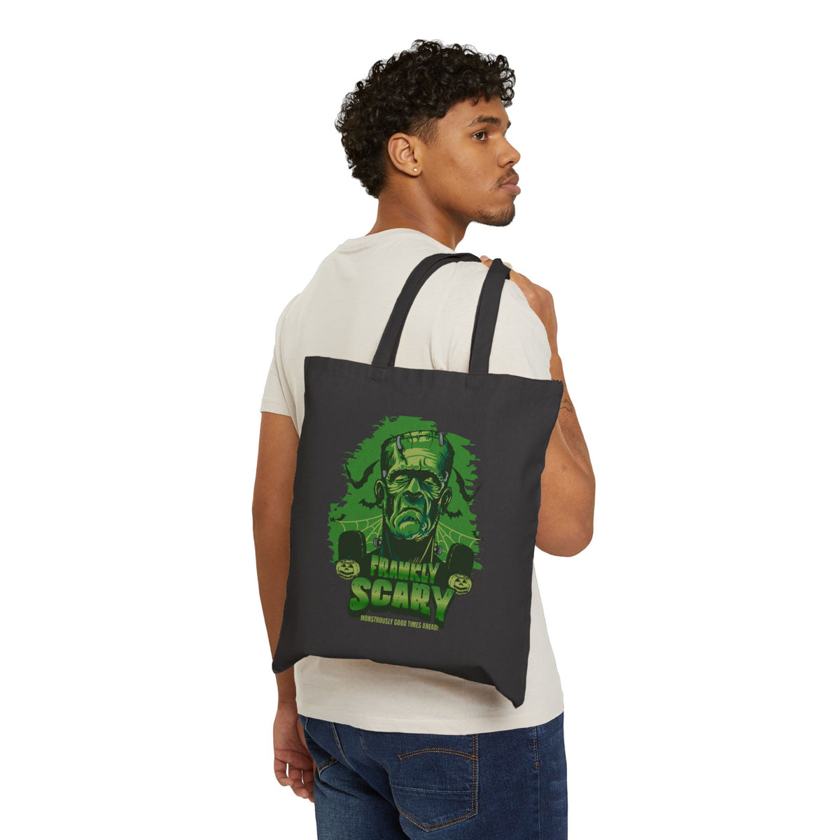 Scary Frankenstein Tote Bag — Vintage Monster Halloween Canvas Tote
