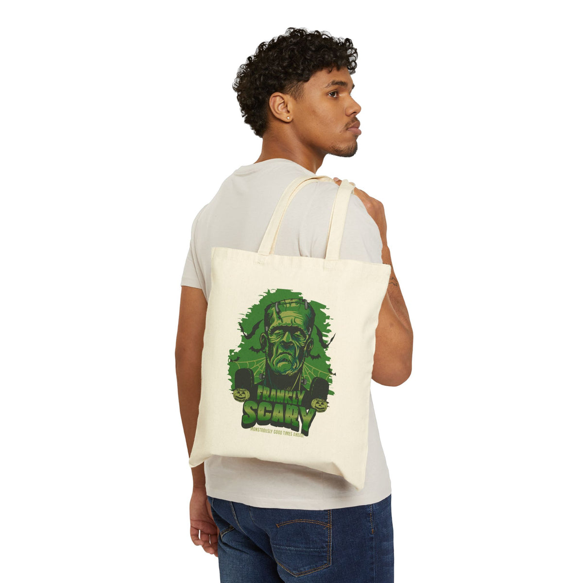 Scary Frankenstein Tote Bag — Vintage Monster Halloween Canvas Tote